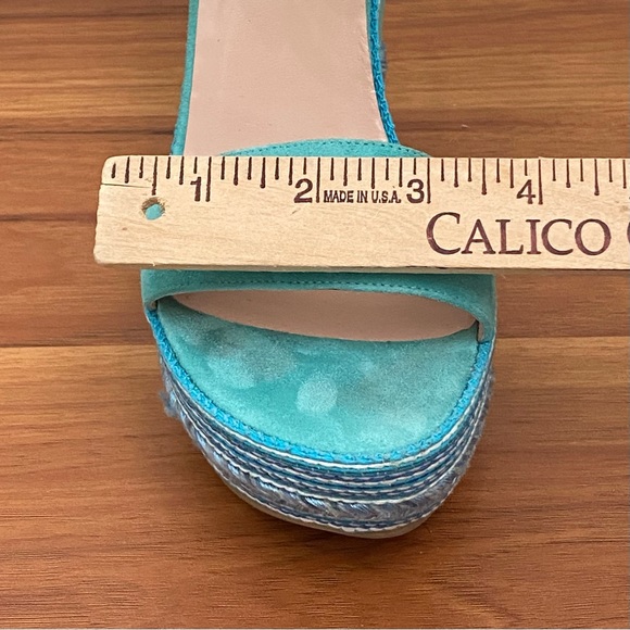 STUART WEITZMAN Single Island Embellished Rope Turquoise Suede Wedge Sandals 8.5 - Picture 10 of 16